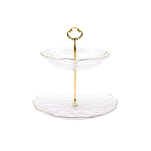 Kuchenständer abgestufte Servierständer transparentes Glasdessert Kuchenstand mit goldenem Pole Licht Luxus Frucht -Snack -Turm Tablett für Teeparty Hochzeitsausstellungshalter (eine 2 -Stufe) von YIHANSS