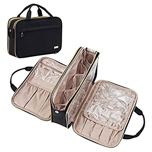 Kulturbeutel, Make-up-Tasche, dreilagiges Kosmetiketui für Damen, Reise-Make-up-Aufbewahrung, Multifunktions-Werkzeug, Pinsel, Kosmetiktasche (schwarz) von YIHANSS