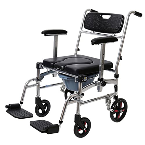 Toilettenstuhl, Duschstuhl, Toilettenstuhl neben dem Bett, Rollstuhl, gepolsterter 4-in-1-Toilettensitz, mit 4 Bremsen, abnehmbarem Pedal, verstellbarer Armlehne, für ältere Menschen mit Behinderung von YIHANSS