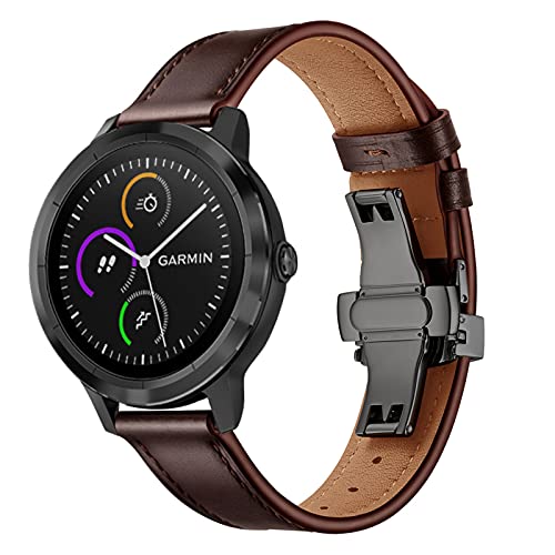 Uhrenarmbänder kompatibel mit Garmin Vivoactive 3/Vivomove HR, 20 mm Smartwatch-Armband mit Edelstahlschnalle, klassisches, retro-modisches, lässiges Echtleder-Uhrenarmband für Männer und Frauen von YIHANSS