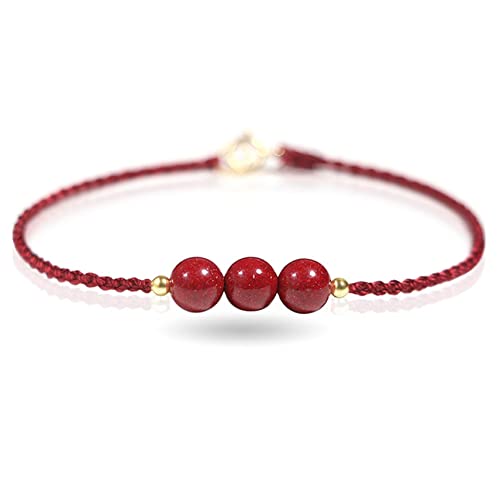 YIHANSS Armband Natürliches Armband Zinnober-Kristall-Armband 6 mm Glücksbringer-Armband für Frauen Männer Reiki-Kristall Chakra Meditation Amulett zum Schutz, Rot, 16 cm (Farbe: Rot, Größe: 18c von YIHANSS