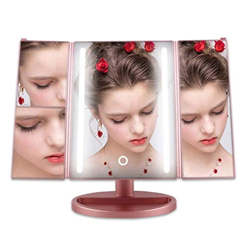 YIHANSS Beleuchteter Spiegel, Arbeitsplatte, LED-Make-up-Spiegel, Desktop, dreiseitig klappbare Lupe mit Licht, Schönheitsspiegel, Touch-Dimmung, beleuchteter Make-up-Spiegel von YIHANSS