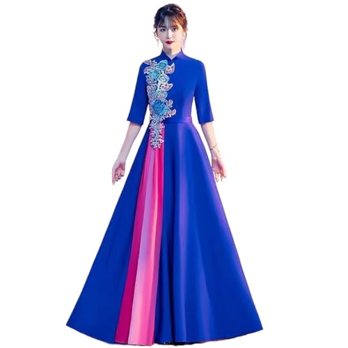 YIHANSS Blaues Elegantes klassisches Kleid mit Stehkragen, Vintage-Cheongsam, chinesische traditionelle Kleider, Abendpartykleid, Qipao von YIHANSS