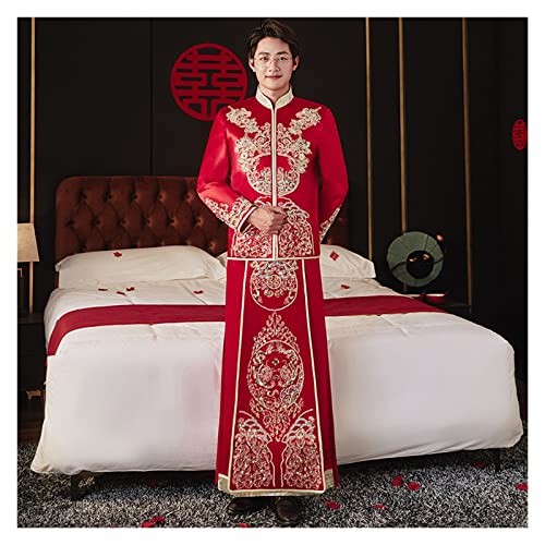 YIHANSS Braut Rotes Hochzeitskleid Vintage Quasten Cheongsam Langes traditionelles chinesisches Pailletten Perlenstickerei Qipao (XL-Code) von YIHANSS