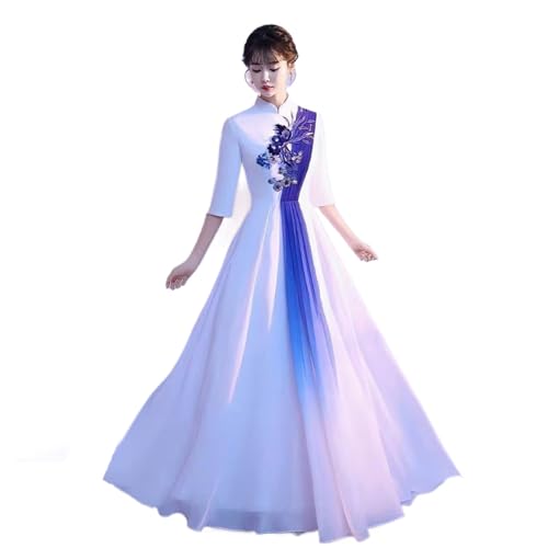 YIHANSS Chinesischen Stil Cheongsam Chor Leistung Kostüm Weiß Mandarin Kragen Kleid Abend Party Elegante Qipao von YIHANSS