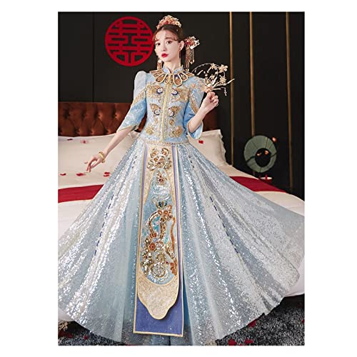 YIHANSS Chinesisches Damen-Orientalisches Hochzeitskleid, traditionelles, helles, glitzerndes Pailletten-Cheongsam, Vintage-Qipao (XL-Code) von YIHANSS