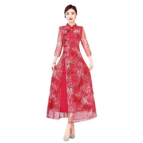 YIHANSS Chinesisches Satin-Cheongsam-Qipao-Kleid, traditionelles orientalisches asiatisches Hochzeitskleid, Damenkleid für das Mondneujahr von YIHANSS