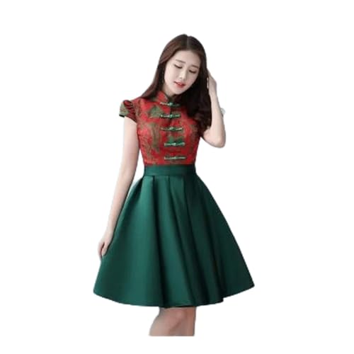 YIHANSS Chinesisches traditionelles Frauen-Kurzarm-Qipao, Elegantes Cheongsam-Kleid in Übergröße für Damen, Hochzeit, Brautjungfer (Farbe: 1, Größe: S.) von YIHANSS