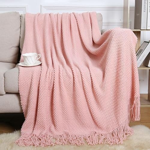 YIHANSS Decke, Feste Strickdecke mit Quasten 130X230Cm Große dekorative Sofadecke Bettdecke Leichte Sofadecke/Cremeweiß/130 * 230Cm von YIHANSS