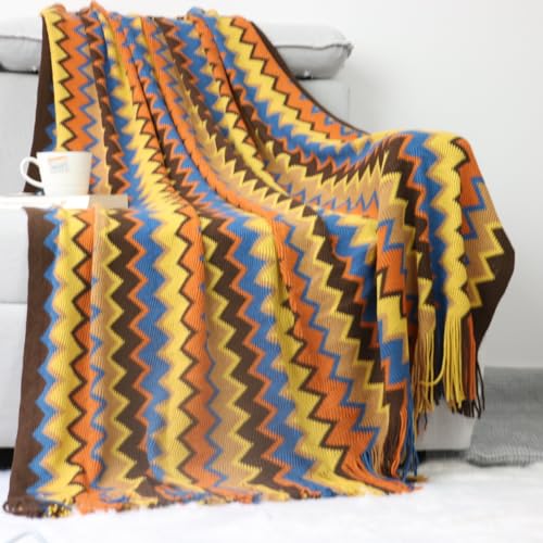 YIHANSS Decke, Strickdecke Bohemian Sofa Große Decke Mit Quasten Leichte Dekorative Sofadecke Bettdecke/Kaffee/127 * 152Cm von YIHANSS