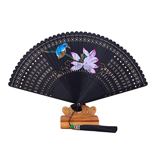 YIHANSS Dekorative Faltfächer, Lotus-Faltfächer, Handfächer, Bambusfächer mit Quaste, chinesischer Vintage-Handfächer für Frauen und Mädchen, Hochzeitsdekoration, Geschenk, Handfächer (Farbe: Lila) von YIHANSS