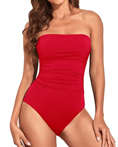 YIHANSS Einteiliger Badeanzug mit abnehmbarem Schultergurt für Damen, Bandeau-Badeanzug, sexy, schlankmachende Bademode (Farbe: B, Größe: S) von YIHANSS