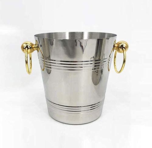 YIHANSS Eiskübel aus Edelstahl, doppelwandiger Champagner-/Weinkübel, Getränkebehälter mit Griff – ideal für die Hausbar, zum Kühlen von Bier, Champagner und Wein, Größe: 19 x 23 cm (Farbe: Gold) von YIHANSS