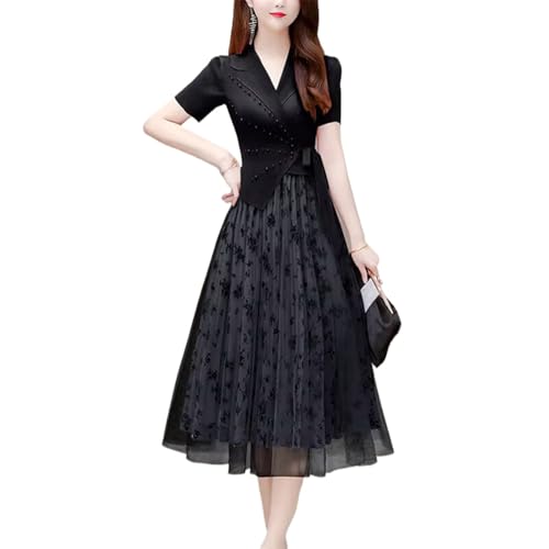 YIHANSS Floral Mesh Party Perlen Strand Hohl Schlank Midi V-Ausschnitt Weibliche Robe Frauen Sommer Dame Kleider von YIHANSS