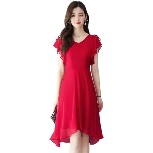 YIHANSS Frauen V-Ausschnitt Asymmetrische Fliegende Ärmel Strand Party Kleid Weibliche Robe Sommer Urlaub Dame Kleider Monochromatisch von YIHANSS