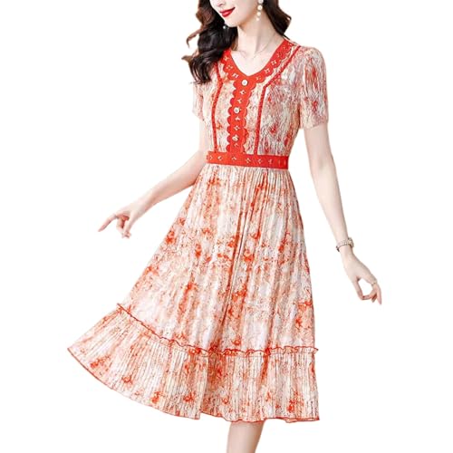 YIHANSS Frauen V-Ausschnitt Perlen Kurzarm Robe Dame Kleider Schlank Casual Print Taste Weiche Sommer Weibliche von YIHANSS