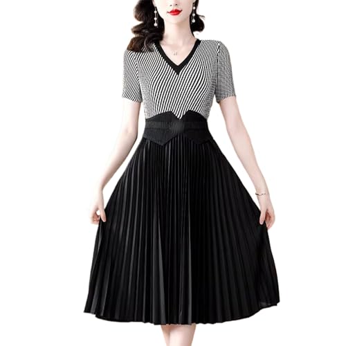 YIHANSS Frauen V-Ausschnitt Plissee Party Kleid Weibliche Robe Elastische Midi Soft Slim Vintage Sommer Dame von YIHANSS