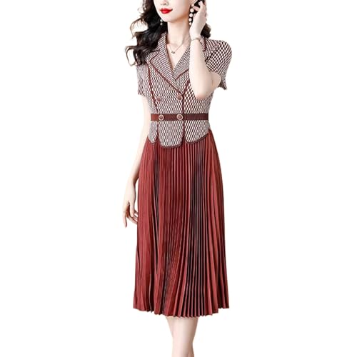 YIHANSS Frauen Vintage Plaid Patchwork Weiche Kurzarm Arbeitskleidung Weibliche Robe Sommer Midi Dame Kleider von YIHANSS