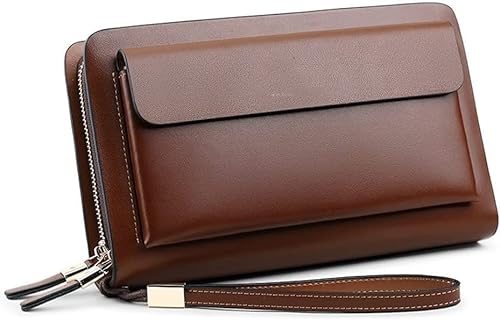 YIHANSS Geldbörsen Doppelreißverschluss Herren Clutch Bag Mode Rindsleder Leder Lange Geldbörse Herren Organizer Brieftasche Männlich Casual von YIHANSS