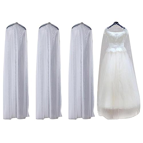 YIHANSS Kleiderhüllen, 4er-Pack, transparent, weiches Mesh, Brautkleid-Staubbeutel, leicht, atmungsaktiv, verlängerte Hochzeitskleid-Kleidersäcke, 160 x 120 cm, weiß von YIHANSS