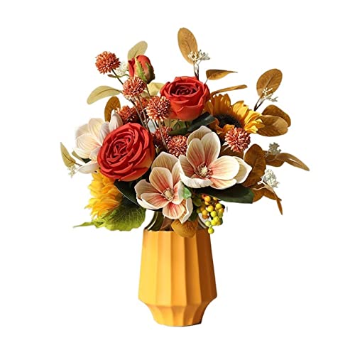 YIHANSS Künstliche Blumen für den Innenbereich, künstliche Blumenornamente, künstlicher Rosen-Magnolien-Blumenstrauß, Heimdekoration, Ornamente für Esszimmer, Veranda, künstliche Blumen in Vase von YIHANSS