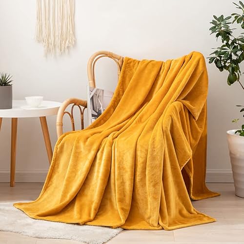 YIHANSS Kuscheldecke, Flanell-Fleece-Überwurf, Decke, 150 x 200 cm, Sofaüberwurf, einfarbig, dekorative Sofaüberwurf, Bettdecke/Gelb/150 x 200 cm von YIHANSS