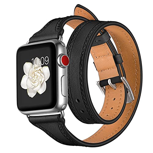 YIHANSS Lederarmbänder für Damen für 45 mm, 44 mm, 42 mm oder 41 mm, 40 mm, 38 mm, echtes Leder, Double Tour-Design, schmales Ersatzarmband für die iWatch Serie 7, 6, 5, 4, 3, 2, 1, SE von YIHANSS