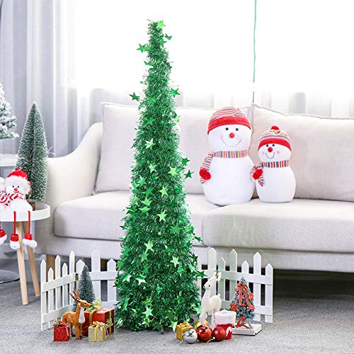 YIHANSS Pop-Up-Weihnachtsbaum, glänzender, mit Pailletten besetzter Lametta-Küsten-Weihnachtsbaum, einfach aufzubauende Weihnachtsdekoration für kleine Räume, grün, 150 cm, das Neue von YIHANSS