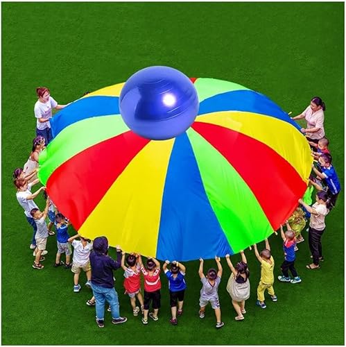 YIHANSS Regenbogen-Fallschirm für Kleinkinder mit Ozeanball, Kleinkind-Erwachsenen-Teamwork-Eltern-Kind-Spiel, Bunter Fallschirm (Size : 11m/36.08ft) von YIHANSS