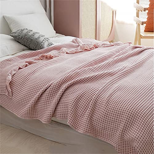 YIHANSS Schöne und Bequeme Baumwoll-Waffel-Sofa-Bett-Spitzenhandtuch-Reisedecke Bürodecke Klimaanlage Schlafzimmer Weiche Decke/Rosa/100 * 150Cm von YIHANSS