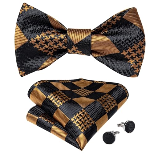 YIHANSS Selbst binden Fliege Taschentuch Manschettenknöpfe Set Seide Bowknot Formale Hochzeit Party Krawatte von YIHANSS