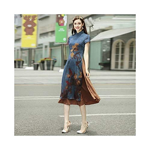 YIHANSS Sommer Kurzarm Damen Satin Cheongsam Qipao Abendkleid Chinesisches Orientalisches Kleid Traditionelles chinesisches Kleid Retro Hochzeit (Farbe: 1, Größe: S.) von YIHANSS