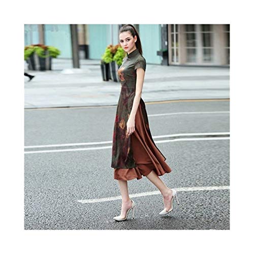 YIHANSS Sommer Kurzarm Damen Satin Cheongsam Qipao Abendkleid Chinesisches Orientalisches Kleid Traditionelles chinesisches Kleid Retro Hochzeit (Farbe: 3, Größe: 2XL.) von YIHANSS