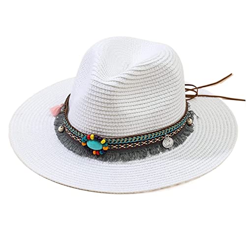 YIHANSS Sonnenhut Strandhut Fransen Verzierter Strohhut Damen Boho Strandhut Eleganter Sonnenhut Panamahut Strohhut Hüte von YIHANSS