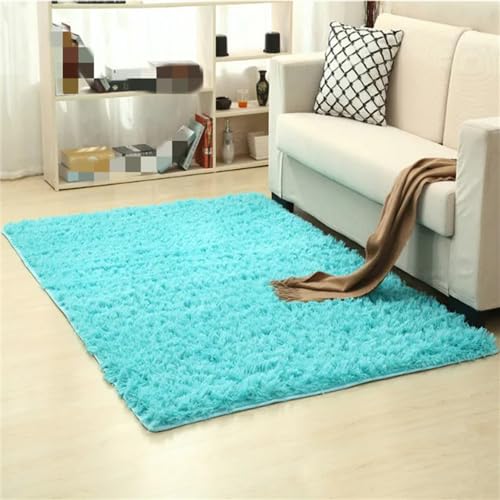 YIHANSS Weicher, seidiger, zotteliger Teppich für das Wohnzimmer, warme Plüsch-Bodenteppiche, Flauschige Matten, Teppich für Badezimmer, Couch-Matten, rot, 80 x 120 cm von YIHANSS