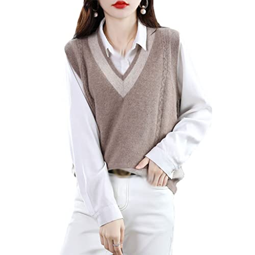 YIHANSS Wollweste Damen Herbst Winter V-Ausschnitt Color Blocking Ärmelloser Pullover Unterhemd Außen Locker Stricken Schultern von YIHANSS