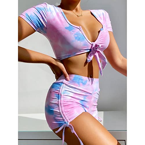 YIHANSS Zweiteiliger Damen-Bikini-Set mit gepolstertem Push-Up-BH und Blumenmuster, Bandage, sexy Badeanzug, Bademode, Strandmode, Biquini (Farbe: Pink, Größe: S-Code) (Pink L) von YIHANSS