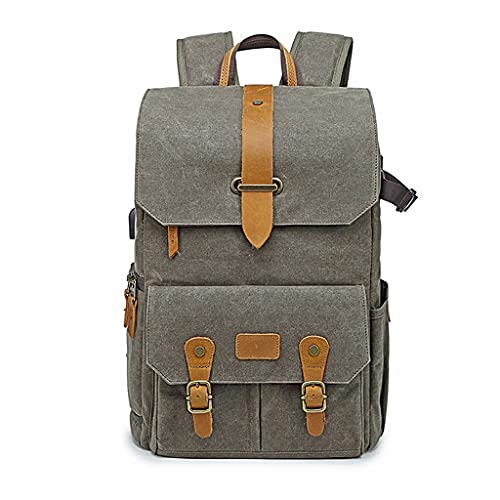 YIHANSS n/a Fotografie-Rucksack im Retro-Batik-Canvas-Stil, wasserdicht, mit USB-Anschluss, passend für 15,6-Zoll-Laptops, Kameratasche für Herren, Tragetasche (Farbe: Grün, Größe: Einheitsgröße) von YIHANSS