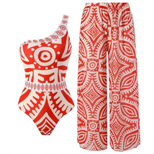 YIMAILD Badeanzug Einköpfiger Bikini-Bikini-Set Konservativer Bauchbedeckungskleid Chiffon Wrap Rock-050 Red Set-2xl von YIMAILD