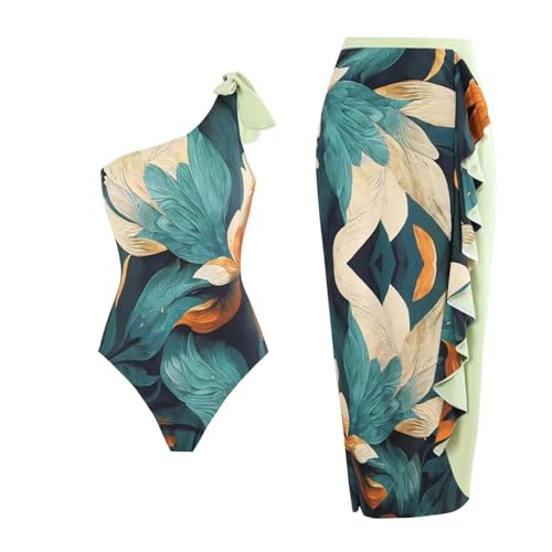 YIMAILD Badeanzug Einköpfiger Bikini-Bikini-Set Konservativer Bauchbedeckungskleid Chiffon Wrap Rock-053 Blumensatz-l von YIMAILD