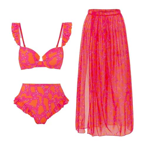 YIMAILD Badeanzug Einköpfiger Bikini-Bikini-Set Konservativer Bauchbedeckungskleid Chiffon Wrap Rock-Stahl Zu Rotem Anzug-l von YIMAILD