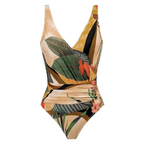 YIMAILD Badeanzug Einköpfiger Bikini-Bikini-Set Konservativer Bauchbedeckungskleid Chiffon Wrap Rock-beige Verbundener Körper-l von YIMAILD