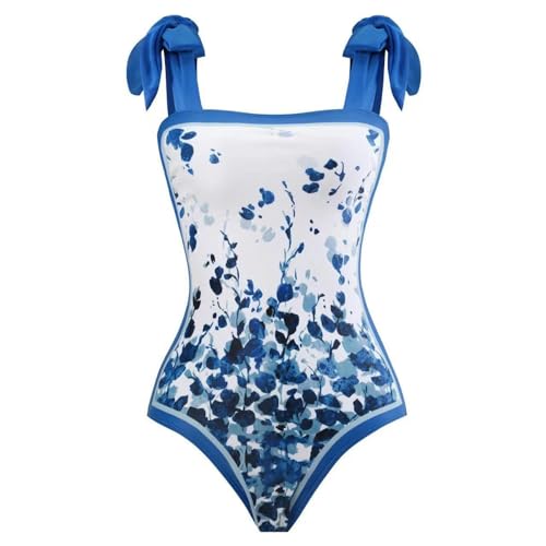 YIMAILD Badeanzug Einköpfiger Bikini-Bikini-Set Konservativer Bauchbedeckungskleid Chiffon Wrap Rock-blaublatt-XL von YIMAILD