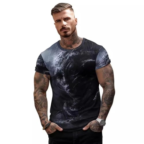 YIMAILD Kurze Ärmel für Herren Sommer Europäischer Und Amerikanischer 3D Gedruckt Lose Männer Kurzärmeliges T-Shirt-黑色-XXL von YIMAILD