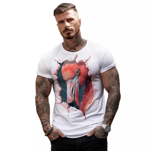 YIMAILD Kurze Ärmel für Herren Sommer Europäischer Und Amerikanischer 3D-Gedruckter Flamingo Lose Männer Kurzärmeliges T-Shirt-黑色-s von YIMAILD