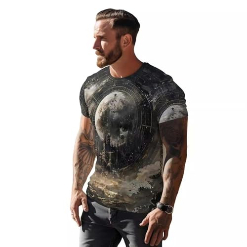 YIMAILD Kurze Ärmel für Herren Sommer Europäischer Und Amerikanischer 3D-Gedruckter Rundstadt Lose Männer Kurzärmeliges T-Shirt-灰色-xs von YIMAILD