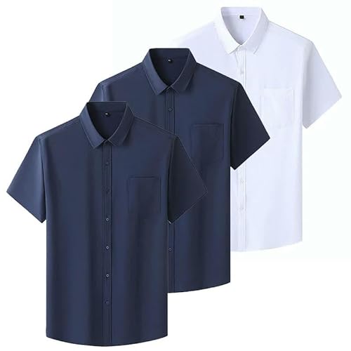 YIMAIZLT Herren T-Shirt 3 Pcs Set Sommer Kurzarm Shirt Männer Plus Size Shirt Casual Weiß Shirt-2dunkelblau 1weiß-2xl(125-135kg) von YIMAIZLT