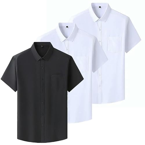 YIMAIZLT Herren T-Shirt 3 Pcs Set Sommer Kurzarm Shirt Männer Plus Size Shirt Casual Weiß Shirt-2weiß 1schwarz-1xl(115-125kg) von YIMAIZLT