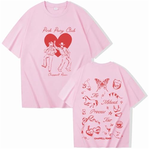 Chappell Roan T-Shirt Pink Pony Club Aufstieg Und Fall Eines Mittleren Westens Prinzessin T-Shirts Pink Pony Club T-Shirt Unisex Rundhalsausschnitt Kurzärmeliges Baumwoll-Sweatshirt (Pink,3XL) von YIOXYOU