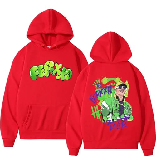 Feid Ferxxo Hoodie Rapper Album Tour Print Hoodie Männer Frauen Hip Hop Harajuku Trainingsanzug Casual Hoodies Rap Streetwear Oversized Rundhalsausschnitt Baumwolle Pullover Sweatshirt (Red,XXL) von YIOXYOU